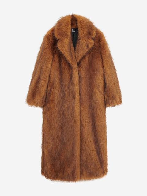 The Kooples LONG BROWN FUR-EFFECT COAT