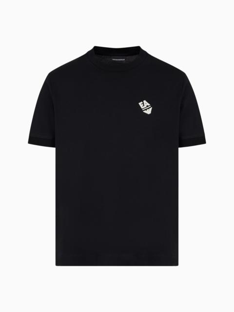 Lightweight jersey T-shirt with logo embroidery and ribbed trim