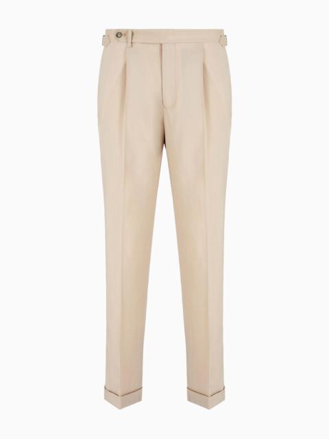 Trousers with a side strap in natural stretch tropical light wool