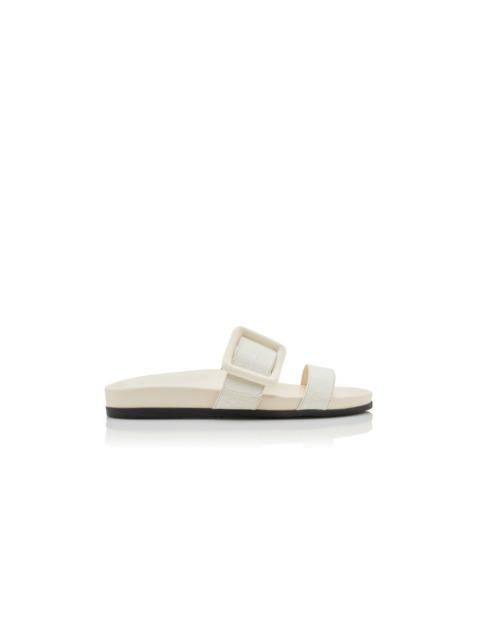 White Calf Leather Buckle Detail Flat Mules