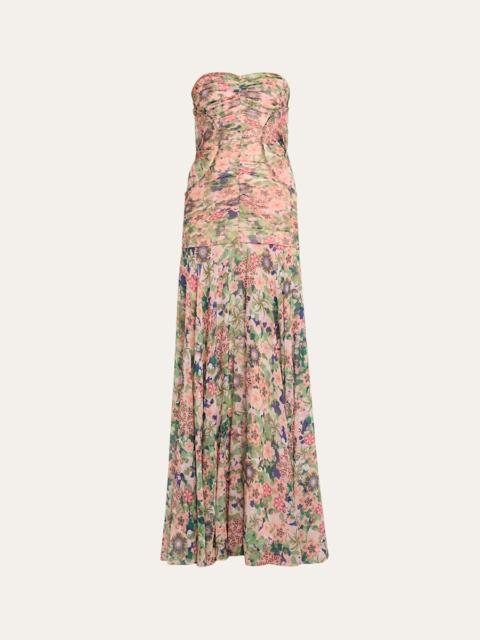 SALONI Kristie Strapless Floral Drop-Waist Gown