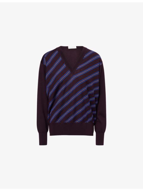 Dries Van Noten Tishana V-Neck Striped Merino-Wool Jumper