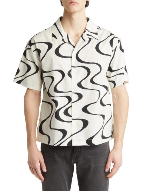 Abstract Wave Print Short Sleeve Button-Up Camp Shirt
