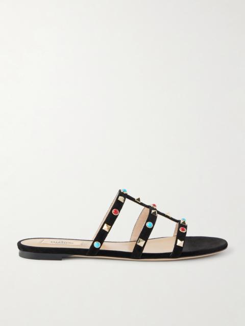 Valentino Rockstud Bead-embellished Suede Sandals