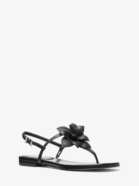 MICHAEL KORS Jacie Floral Embellished Leather T-Strap Sandal