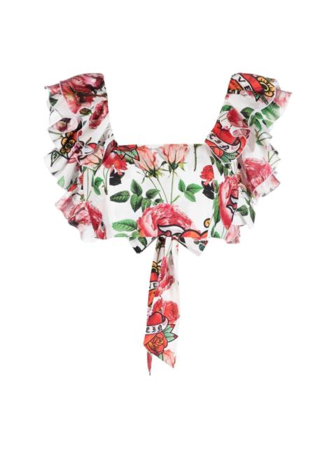 PHILIPP PLEIN cropped floral-print blouse