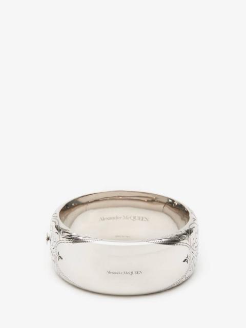 Alexander McQueen Women's Mid Engraved Bangle in Antique Silver