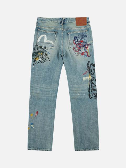 EVISU Fortune Theme Hand-Painted All-Over Print Jeans #2020
