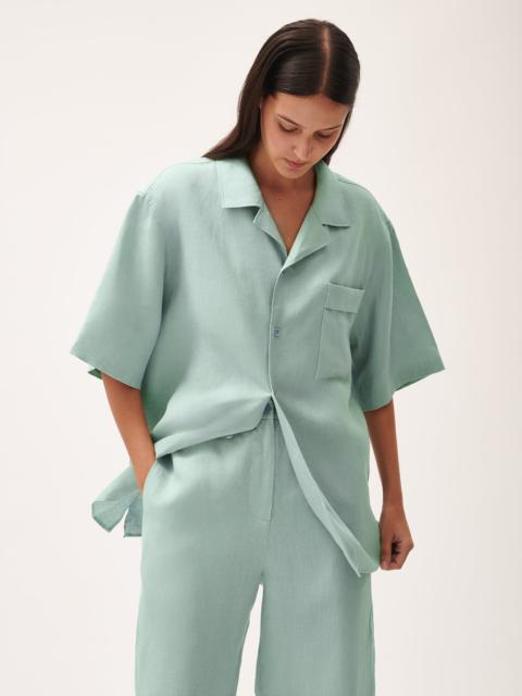 PANGAIA Womens DNA Aloe Linen Camp Collar Shirt - Eucalyptus Blue