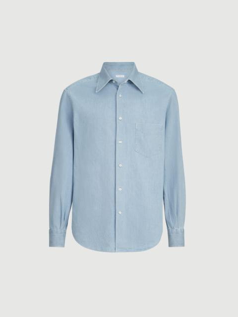 Brunello Cucinelli Lightweight denim shirt with Italian collar and chest pocket