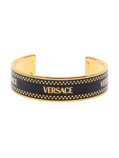 VERSACE Men's Logo-Engraved Metal Cuff - Gold Black