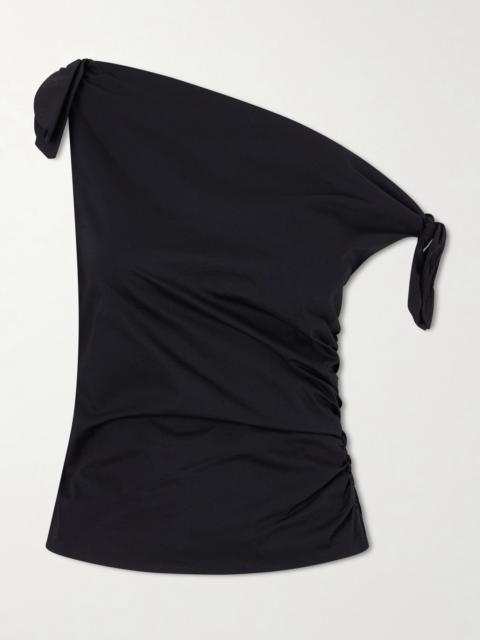 STAUD Bellaria Asymmetric Knot-detailed Cotton-blend Poplin Top