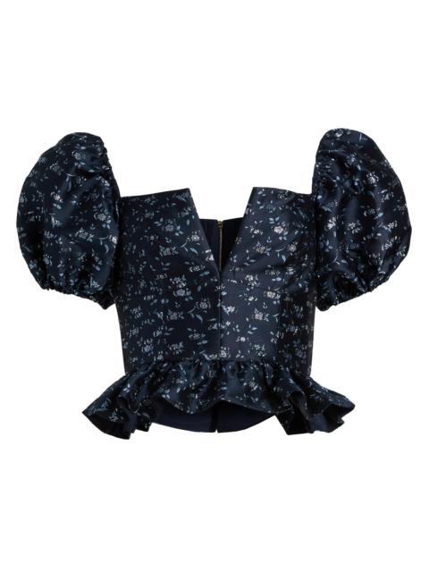 markarian Women's Sylvan Floral Brocade Balloon-Sleeve Top - Navy Blue