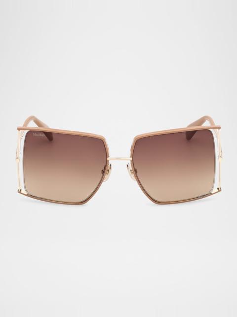 Max Mara Rectangle Logo Engraved Metal Sunglasses