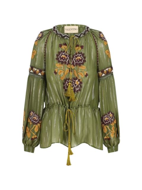 Valentino embroidered tassel-detail blouse