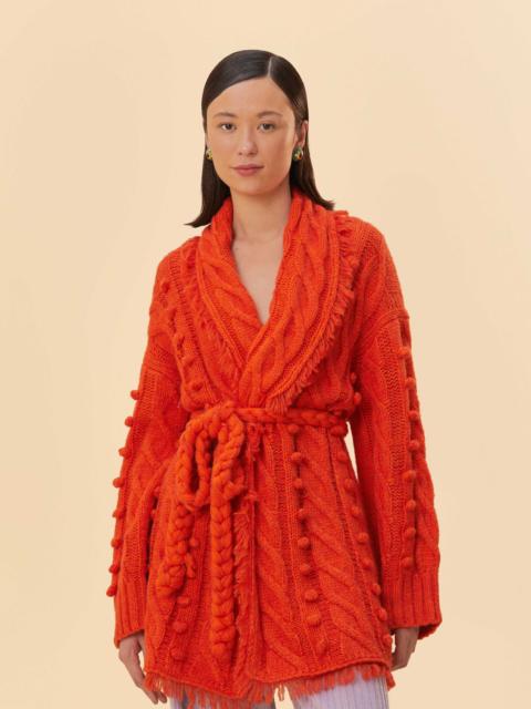 FARM RIO Orange Braided Knit Cardigan