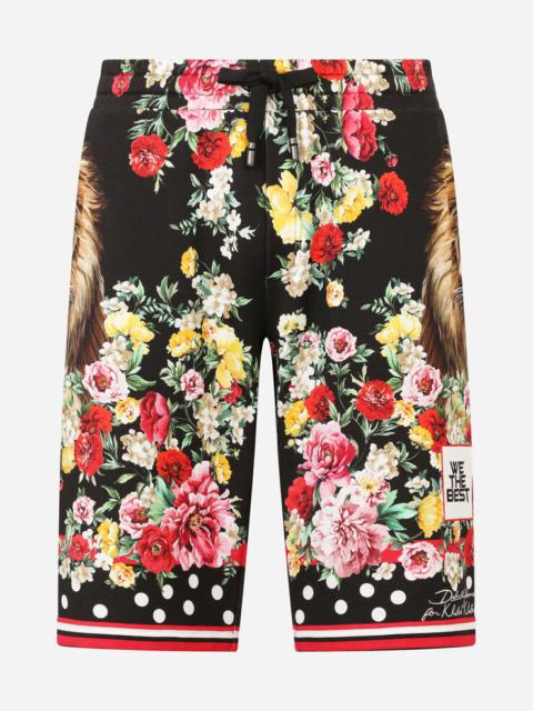 Dolce & Gabbana Jersey jogging shorts with lion mix print