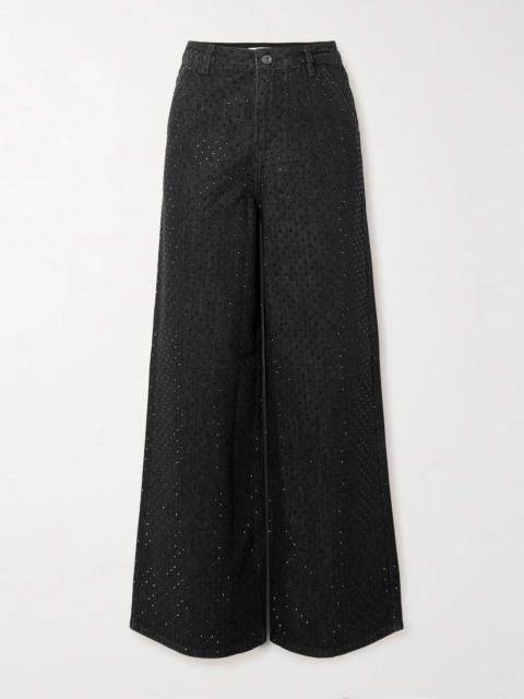 self-portrait Crystal-embellished high-rise wide-leg jeans