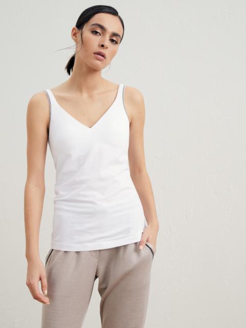 Stretch cotton jersey top with shiny strap