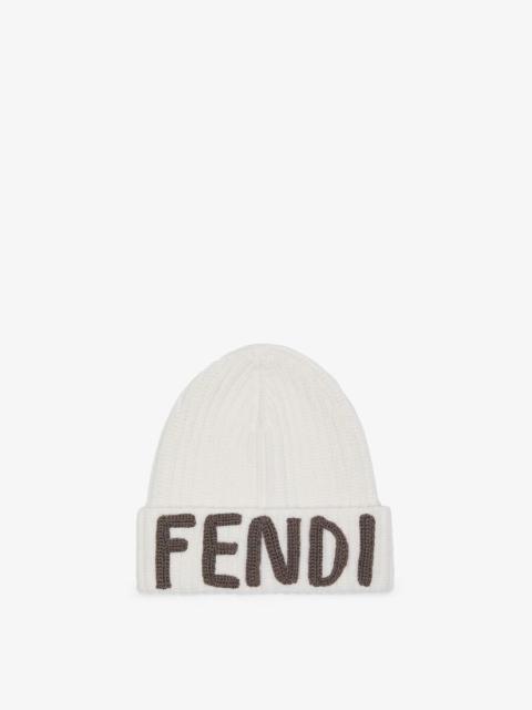 FENDI White wool beanie