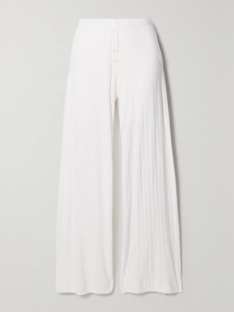 LESET Boxer pointelle-knit cotton pants White