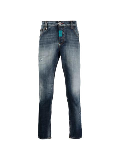 stonewashed skinny-cut jeans