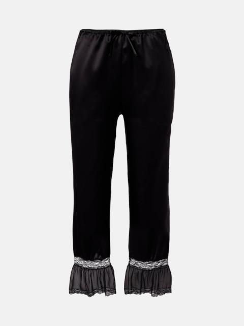 SAINT LAURENT Lace-trimmed silk satin wide-leg pants