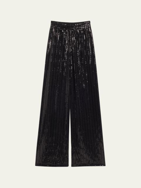 Alice + Olivia Elba Sequined Straight-Leg Pants