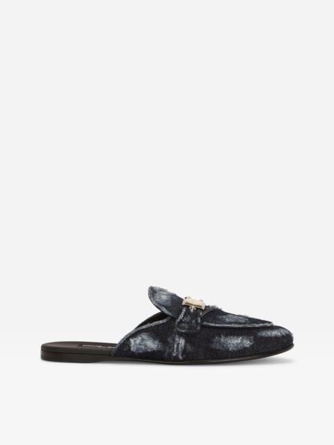 Dolce & Gabbana Denim slippers with branded plate