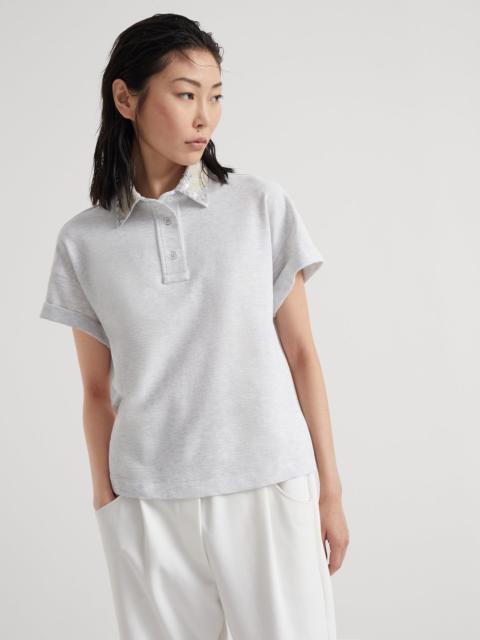 Cotton piqué polo shirt with magnolia embroidery collar