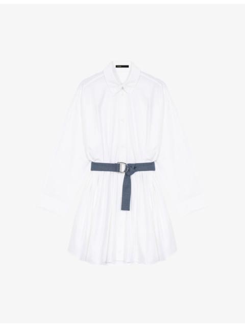 maje Long-Sleeved Contrast-Belt Cotton Shirt Dress