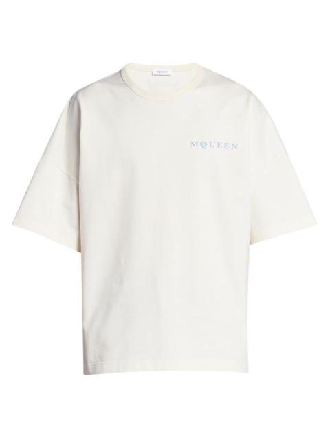 Alexander McQueen Men's Logo Cotton Crewneck T-Shirt - Ivory Pale Blue