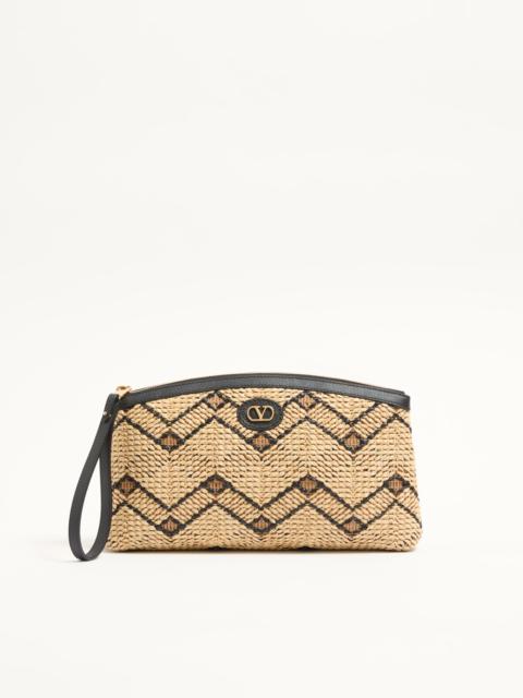 Valentino VALENTINO GARAVANI RAFFIA CLUTCH BAG WITH GEOMETRIC PATTERN