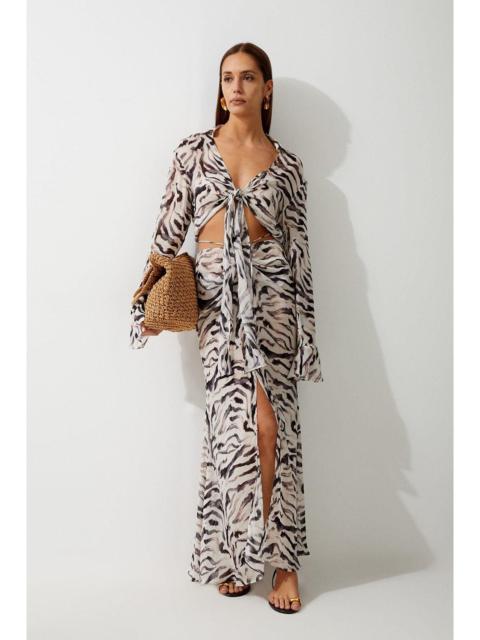 KAREN MILLEN Animal Print Ruched Beach Skirt