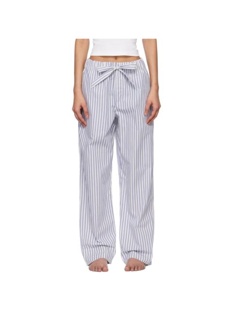TEKLA White & Blue Poplin Pyjama Pants