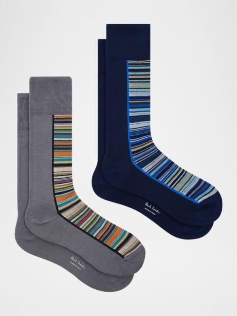 Paul Smith Men's Half Signature Stripe 2-Pack Crew Socks