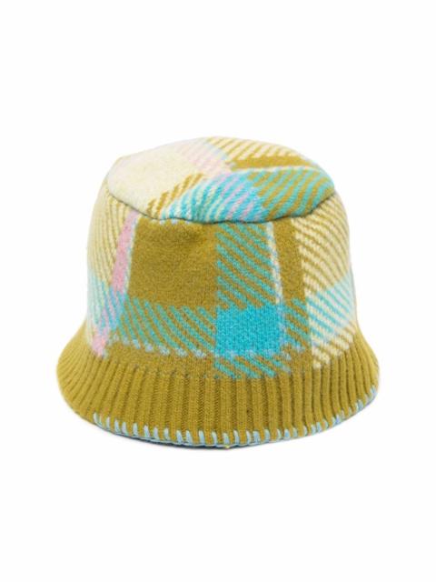 checked knitted wool-blend bucket hat