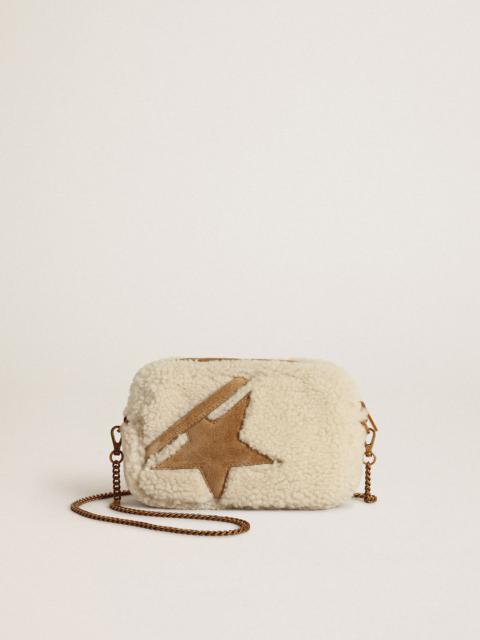 Golden Goose Mini Star Bag in beige shearling with suede star