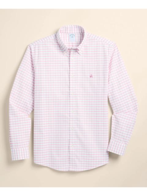Brooks Brothers Stretch Cotton Non-Iron Oxford Polo Button Down, Windowpane Sport Shirt