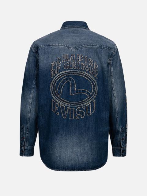GRUNGE STYLE LOGO AND SEAGULL APPLIQUÉ RELAX FIT DENIM SHIRT