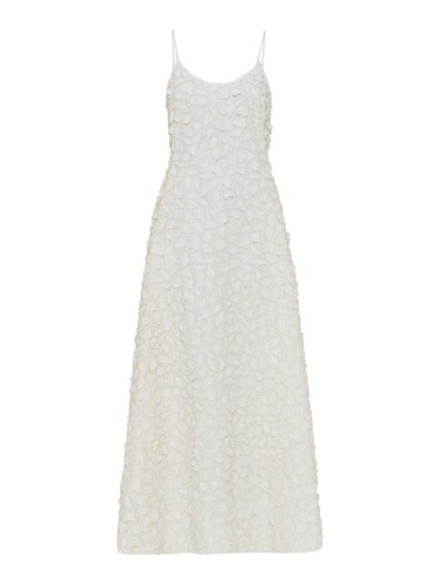 GABRIELA HEARST Nexus Embroidered Leaves Maxi Dress in Ivory Linen
