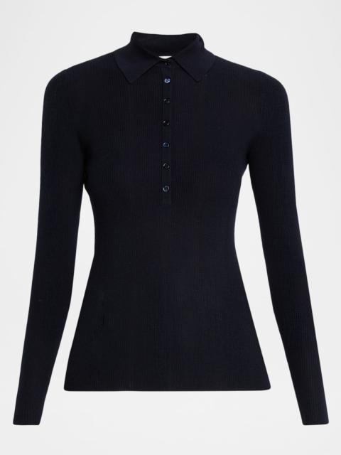 GABRIELA HEARST Sophia Rib Knit Long-Sleeve Polo Shirt
