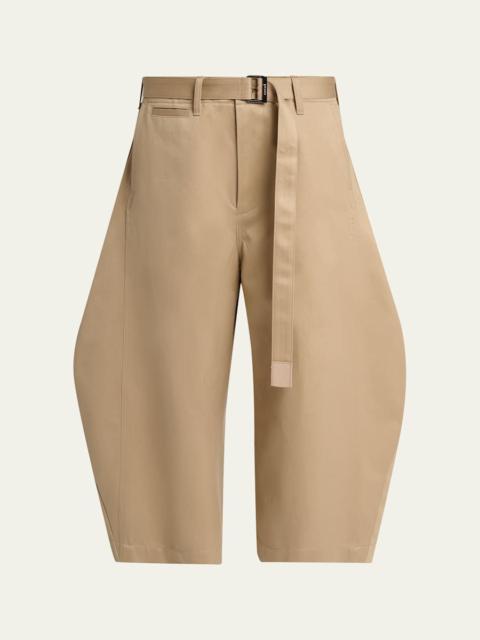sacai Belted Cotton Chino Barrel-Leg Crop Pants