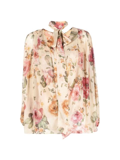 floral-print bishop-sleeved blouse