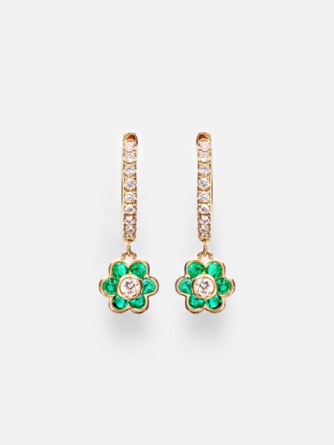ANITA KO Flora 18kt gold huggie earrings with diamonds and emeralds