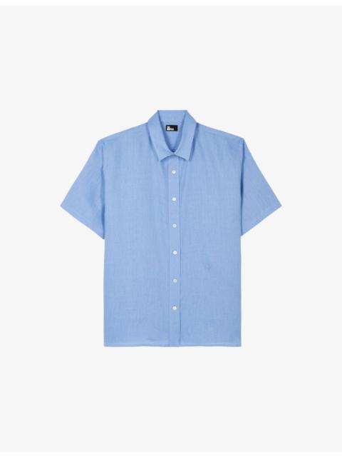 The Kooples Short-Sleeved Brand-Embroidered Linen Shirt