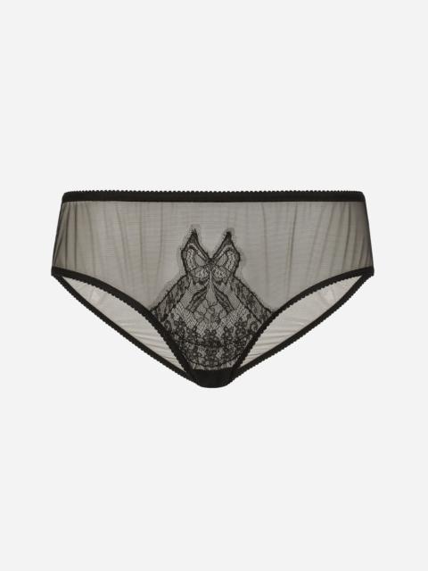 Tulle briefs with lace inlay