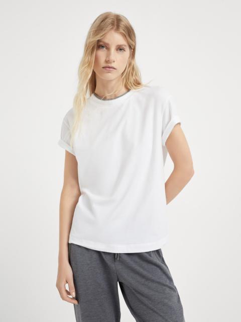 Stretch cotton jersey T-shirt with precious faux-layering