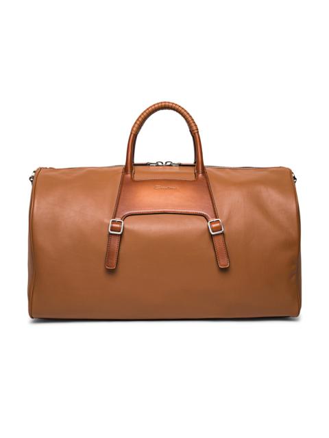 Santoni Brown leather medium weekend bag