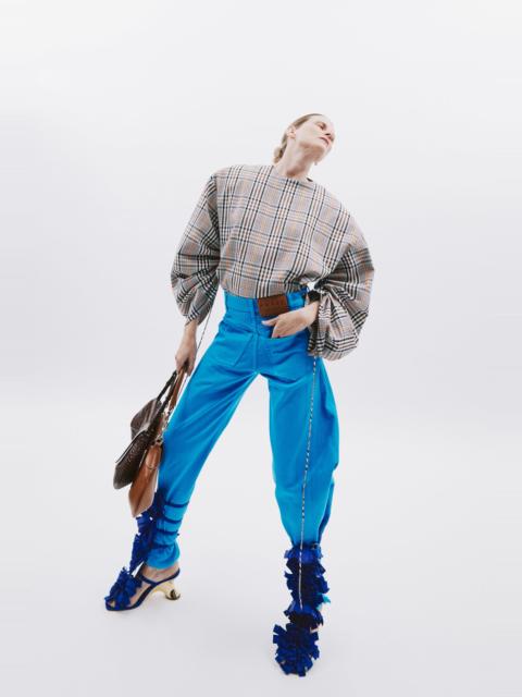 A.W.A.K.E. MODE DRAWSTRING SLEEVE TOP BROWN CHECK